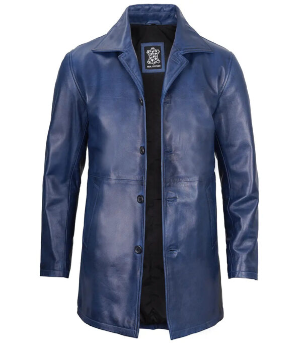 Santiago Blue Wax Real Leather Car Coat - Image 3