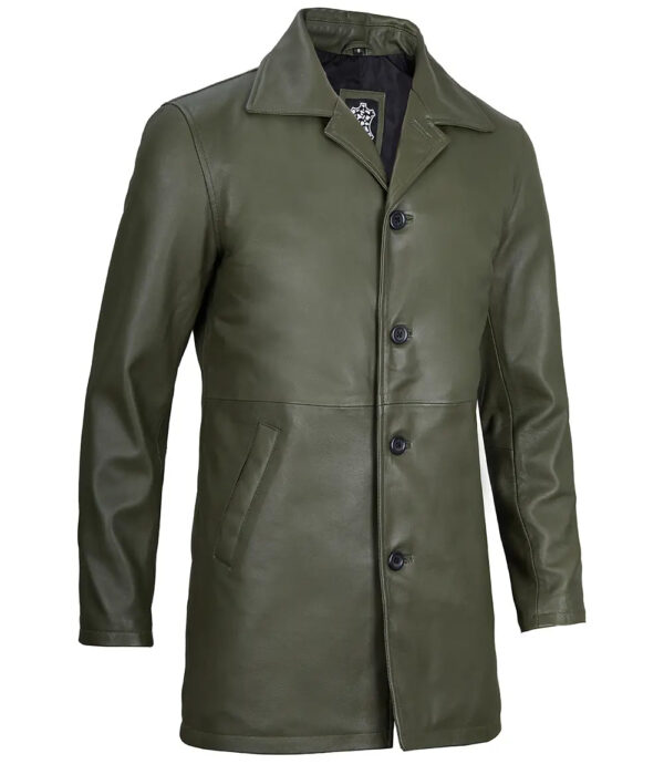 Santiago Military Green Real Leather Car Coat - Image 5