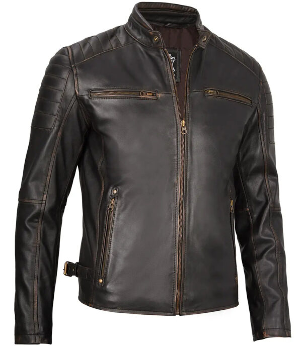 Felix Dark Brown Rub Off Cafe Racer Leather Jacket - Image 3