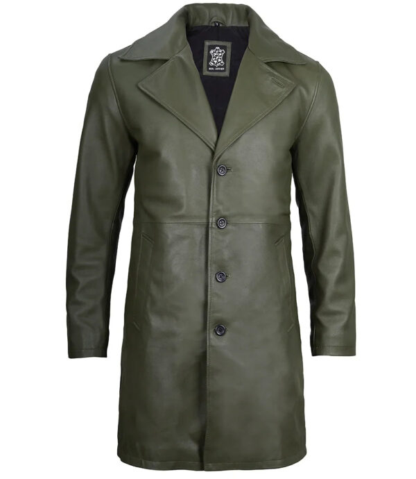 Bryson Military Green Leather Car Coat - Image 4