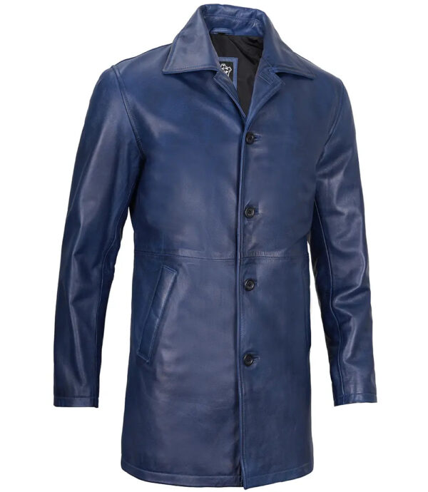 Santiago Blue Wax Real Leather Car Coat - Image 5