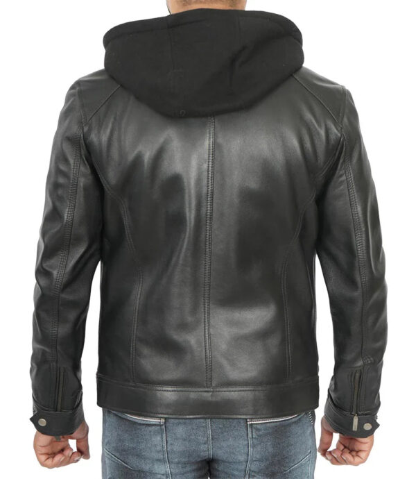 Merrill Men's Black Cafe Racer Hooded Leather Jacket - Image 2