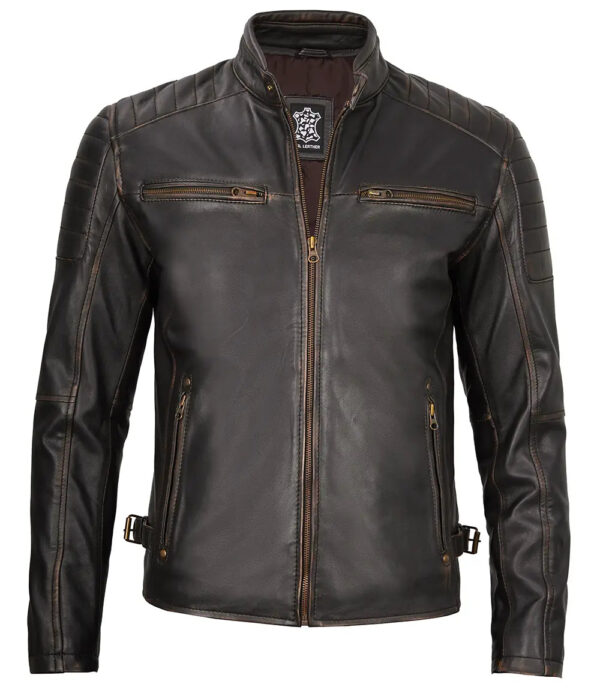 Felix Dark Brown Rub Off Cafe Racer Leather Jacket - Image 5