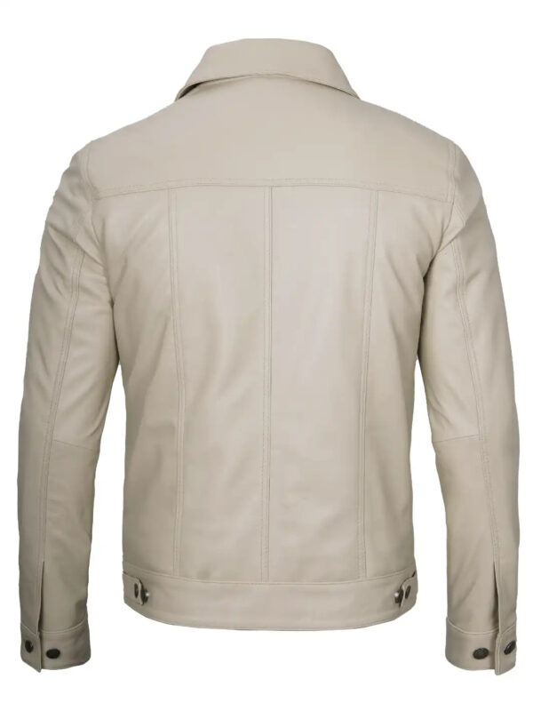 Fernando Men's Beige Real Leather Trucker Jacket - Image 2