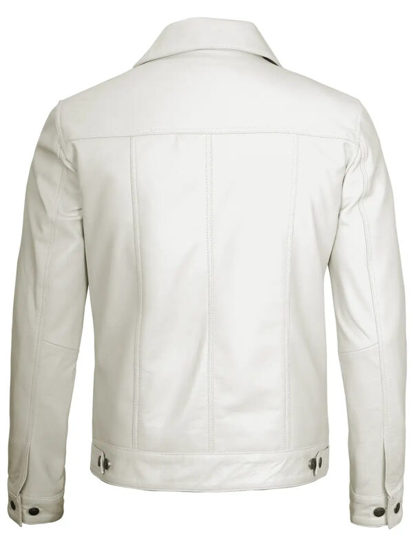 Fernando Men's Off White Leather Trucker Jacket - Image 2