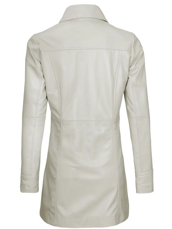 Kandis Women Off White Real Leather Car Coat - Image 2