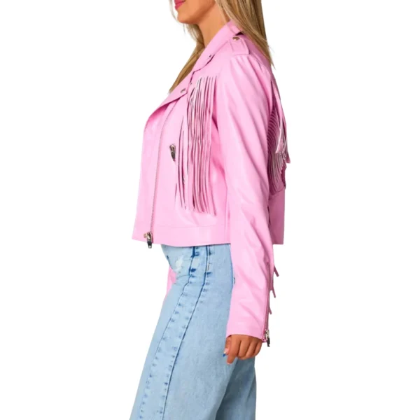 Genuine Leather Pink Fringe Jacket - Image 3