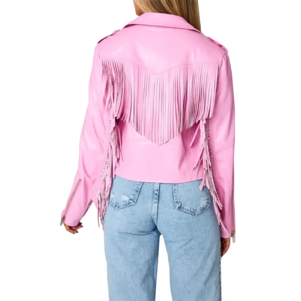 Genuine Leather Pink Fringe Jacket - Image 4