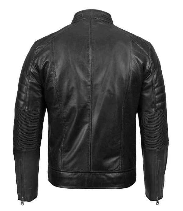 Austin Mens Black Cafe Racer Leather Jacket - Image 2