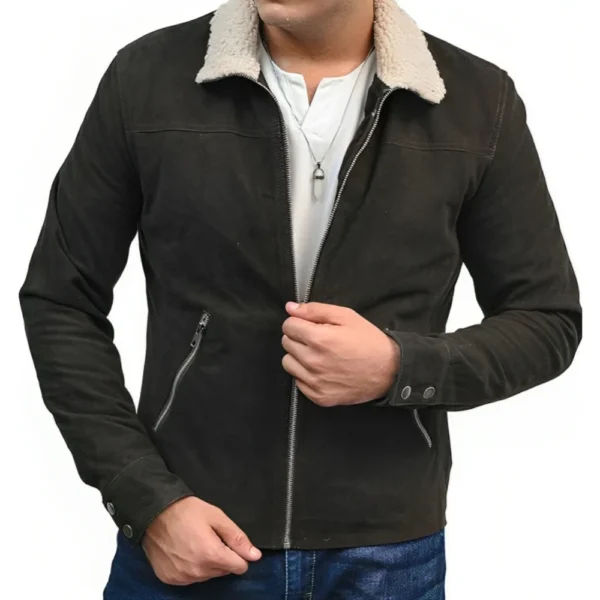 Rick Grimes Fur Brown Suede Jacket - Image 2