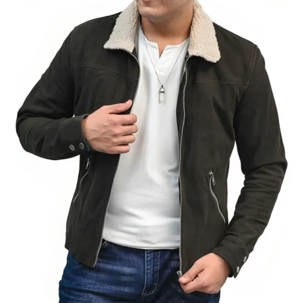 Rick Grimes Fur Brown Suede Jacket - Image 3