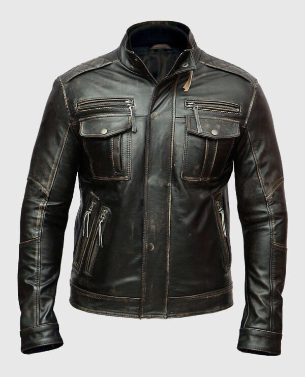 Men's Distressed Cafe Racer Leather Jacket