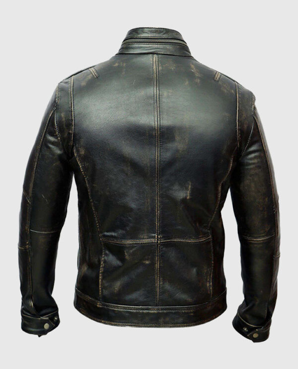 Men's Distressed Cafe Racer Leather Jacket - Image 2