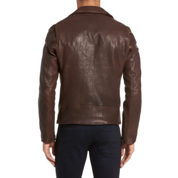 Scott Asymmetrical Brown Leather Moto Jacket - Image 3