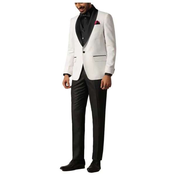 Elegant Men’s 3 Piece White and Black Tuxedo - Image 5