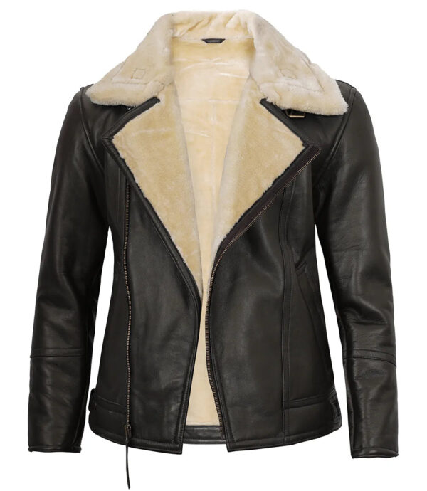 Hartford Asymmetrical Dark Brown Leather Shearling Jacket Mens - Image 4