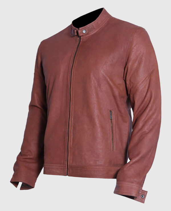 Men's Cafe Racer Light Brown Suede Leather Jacket - Image 3