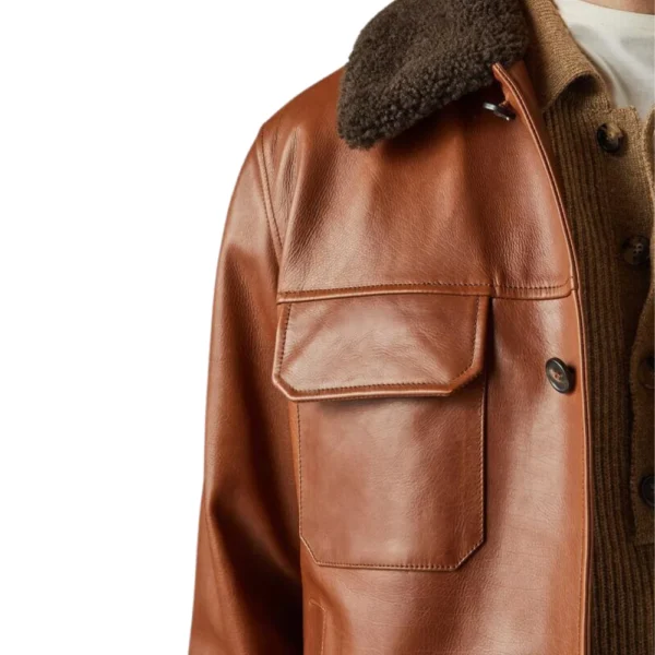 Steven Brown Shearling Collar Leather Jacket - Image 4