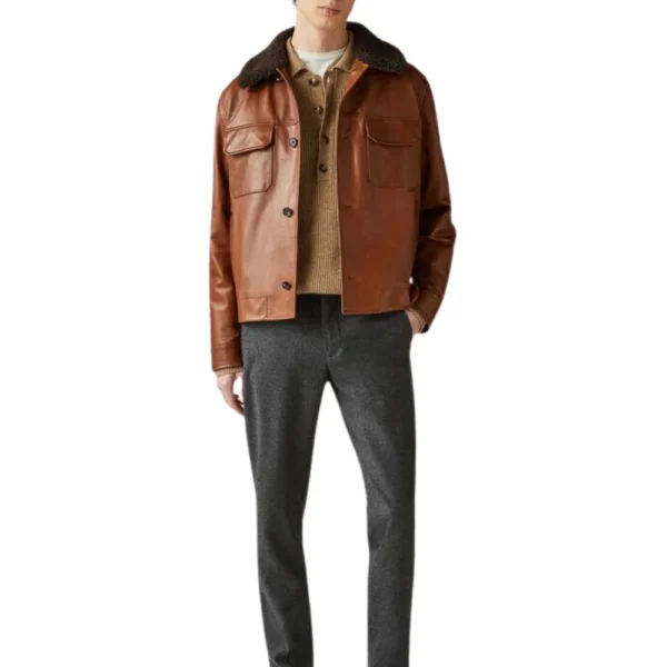Steven Brown Shearling Collar Leather Jacket - Image 2