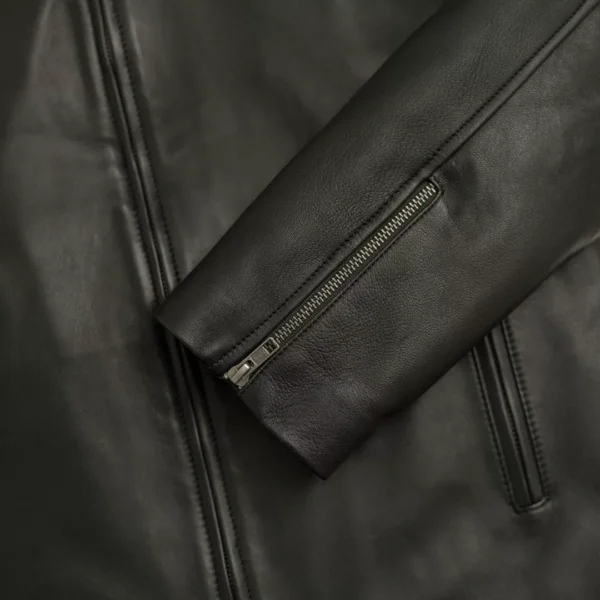 Mens Black Leather Racer Jacket - Image 6