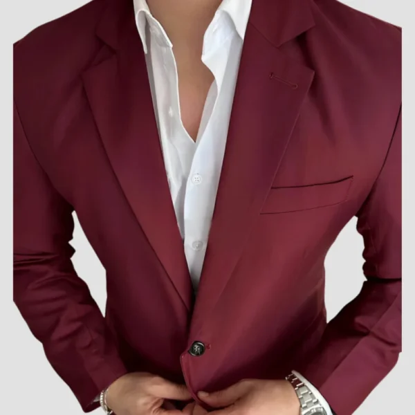 Classy Three Piece Burgundy Suit Wedding Men - Image 3