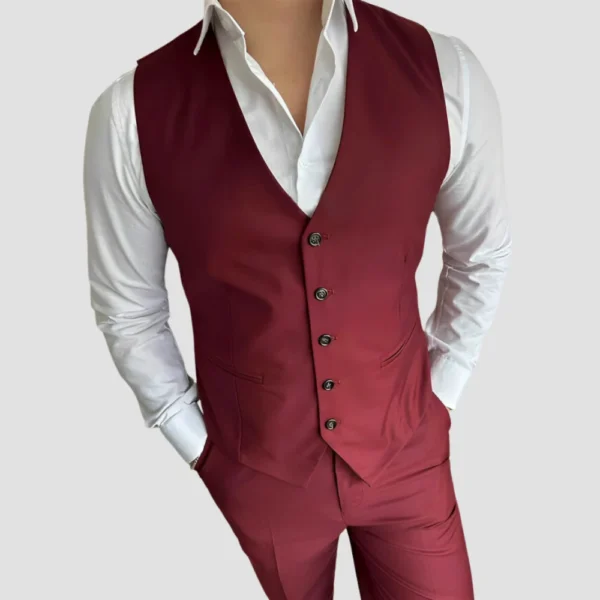 Classy Three Piece Burgundy Suit Wedding Men - Image 4