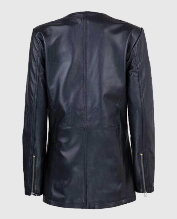 Women's Black Collarless Long Jacket - Image 5