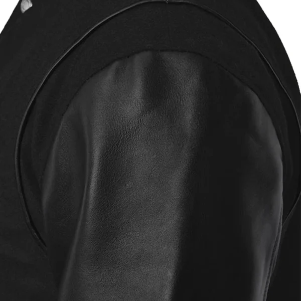 Men’s Black Cotton Varsity Jacket With Leather Sleeves - Image 6