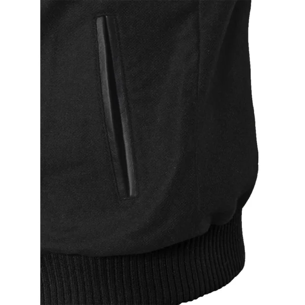 Men’s Black Cotton Varsity Jacket With Leather Sleeves - Image 7