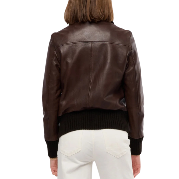 Womens Real Aviator Brown Leather Bomber Jacket - Image 6