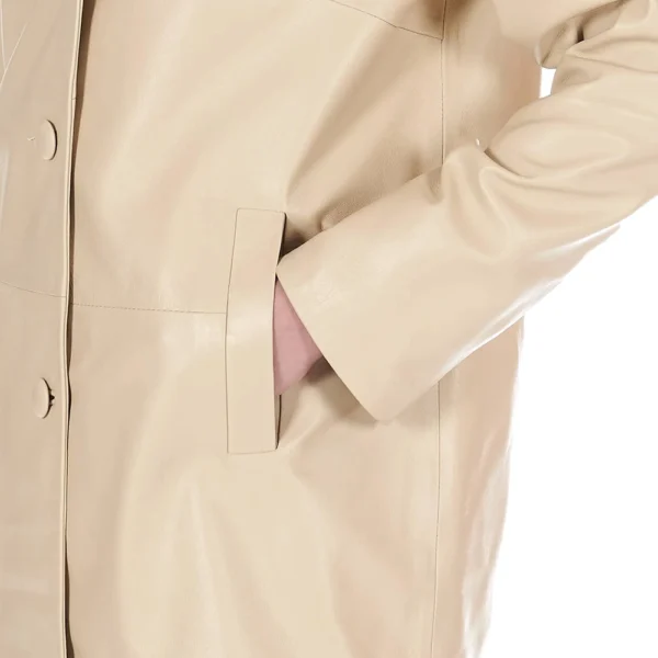 Women’s Beige Single Breasted Leather Blazer - Image 7