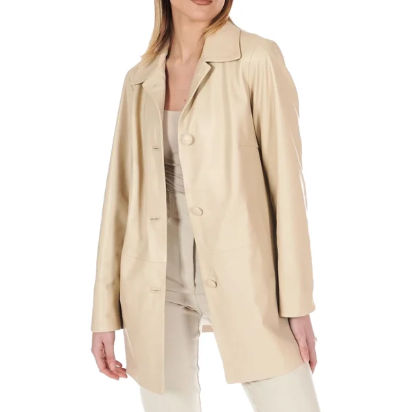 Women’s Beige Single Breasted Leather Blazer - Image 4