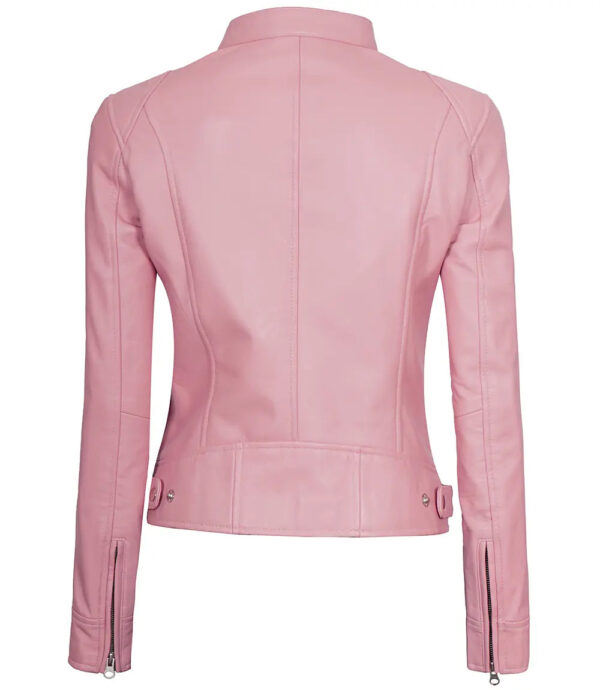 Dodge Women Light Pink Cafe Racer Motorcycle Leather Jacket - Image 2