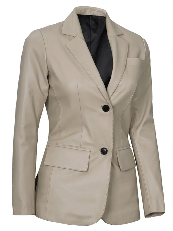 Women's Beige Two-Button Leather Blazer - Image 5