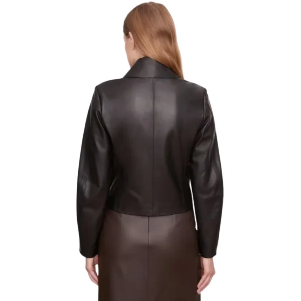 Womens Black Leather Jacket With Shirt Collar - Image 4