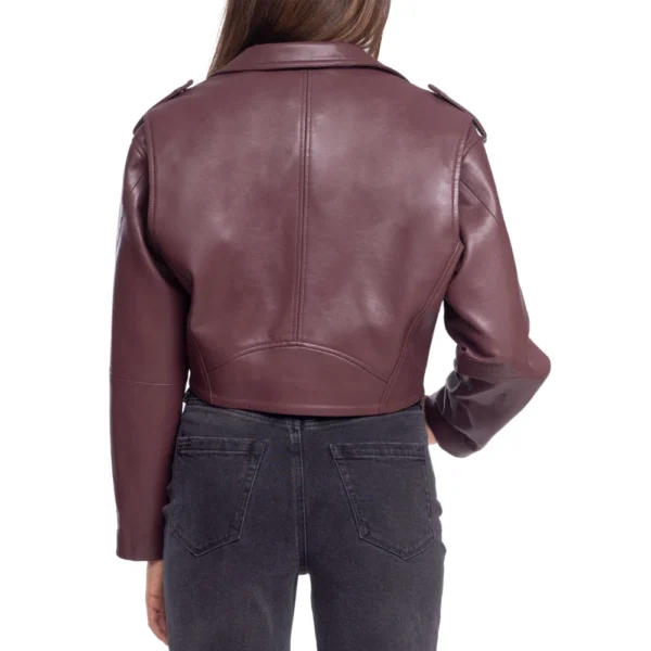 Lorraine Maroon Leather Cropped Jacket - Image 2