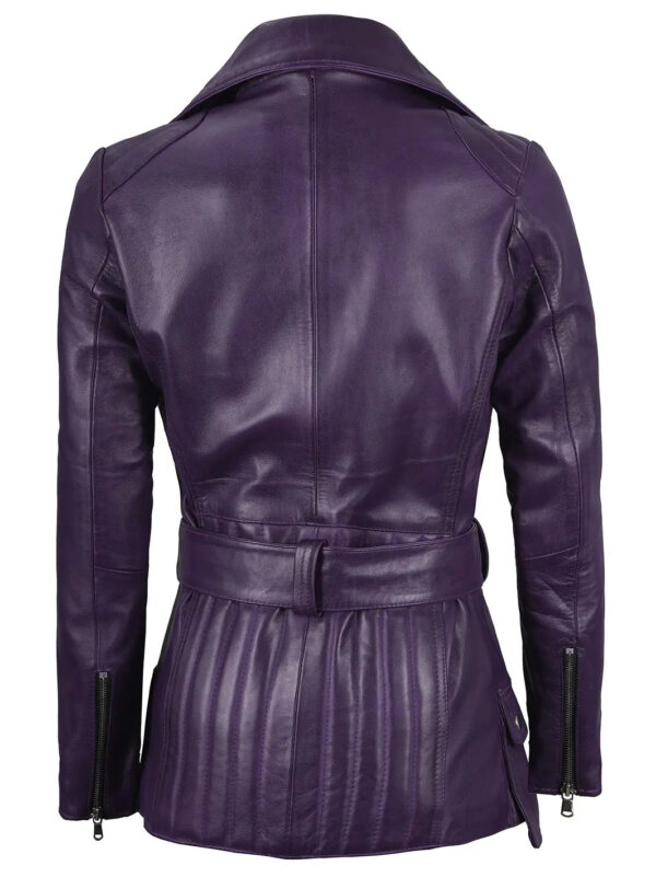 Women Purple Leather Biker Jacket Women - Image 2