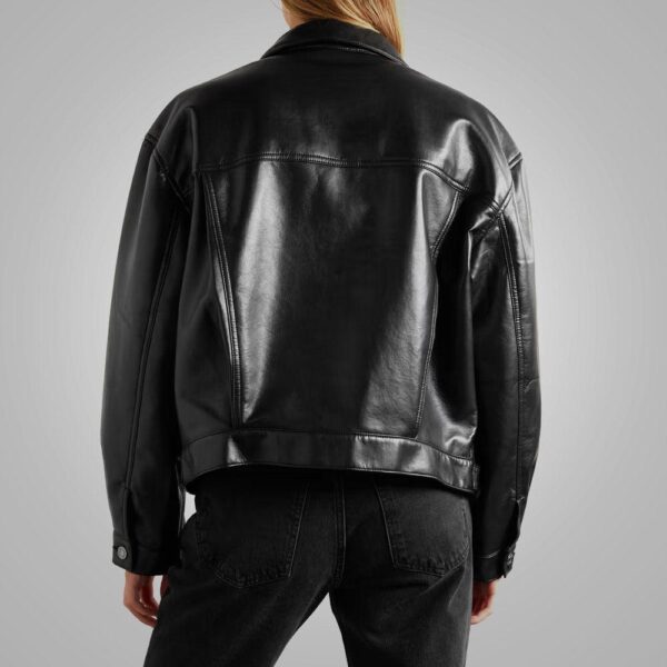 Black Smooth Simple Button Closure Leather Blend Shirt For Women - Image 2