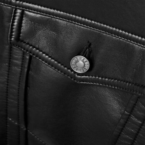 Black Smooth Simple Button Closure Leather Blend Shirt For Women - Image 4