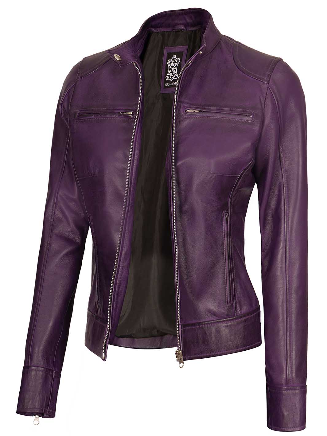 DodgeWomenpurplewaxLeatherJacket