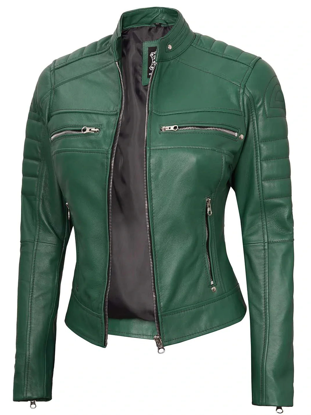 Greencaferacerrealleatherjacket