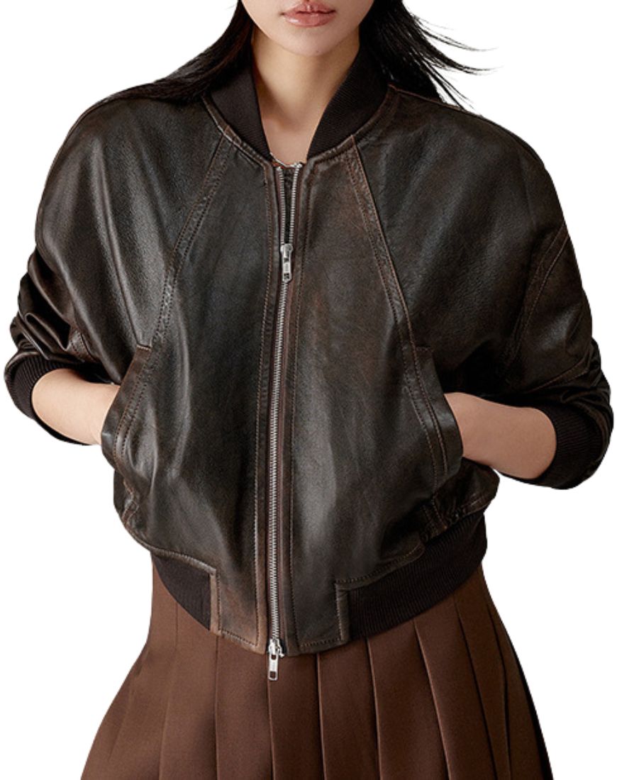 Women_sCharmeVintageBrownBomberLeatherJacketfront2