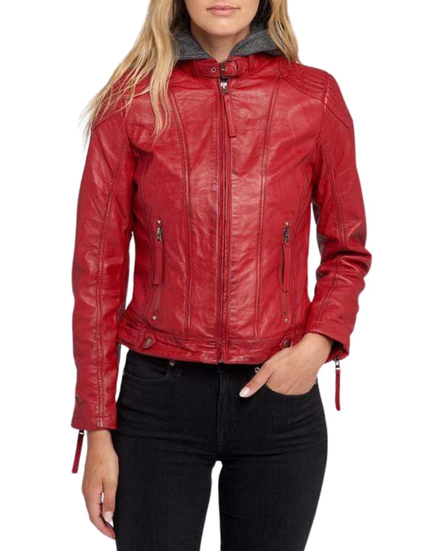 Women_sLuxeRedRemovableHoodedLeatherJacketfront1