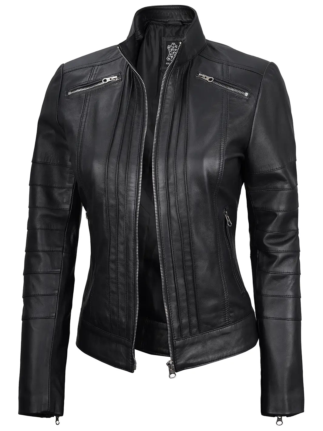 Womenblackcaferacerleatherjacket