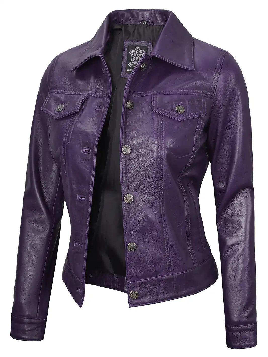 Womenpurpletruckerleatherjacket