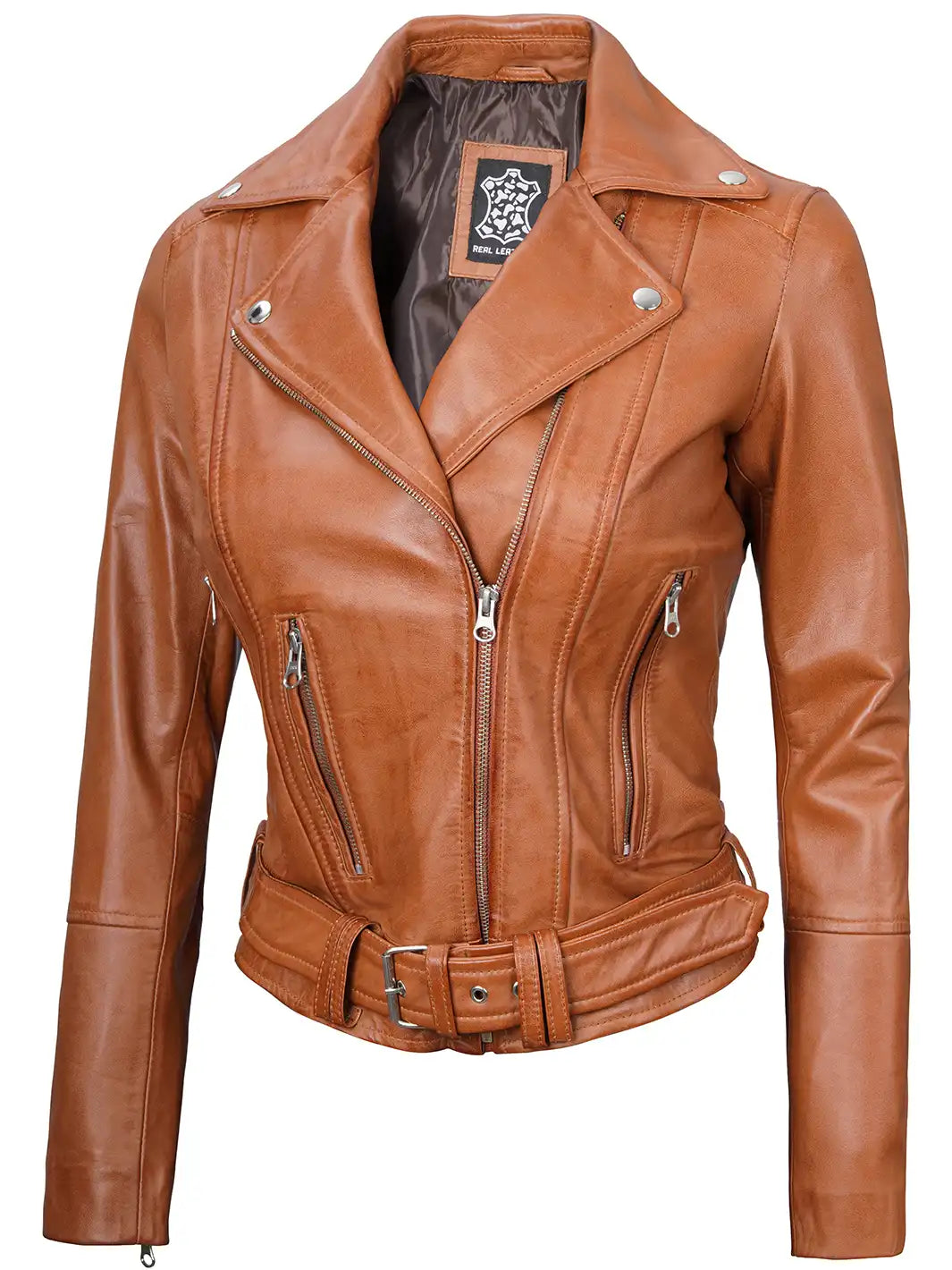 Womentanleatherbikersjacket