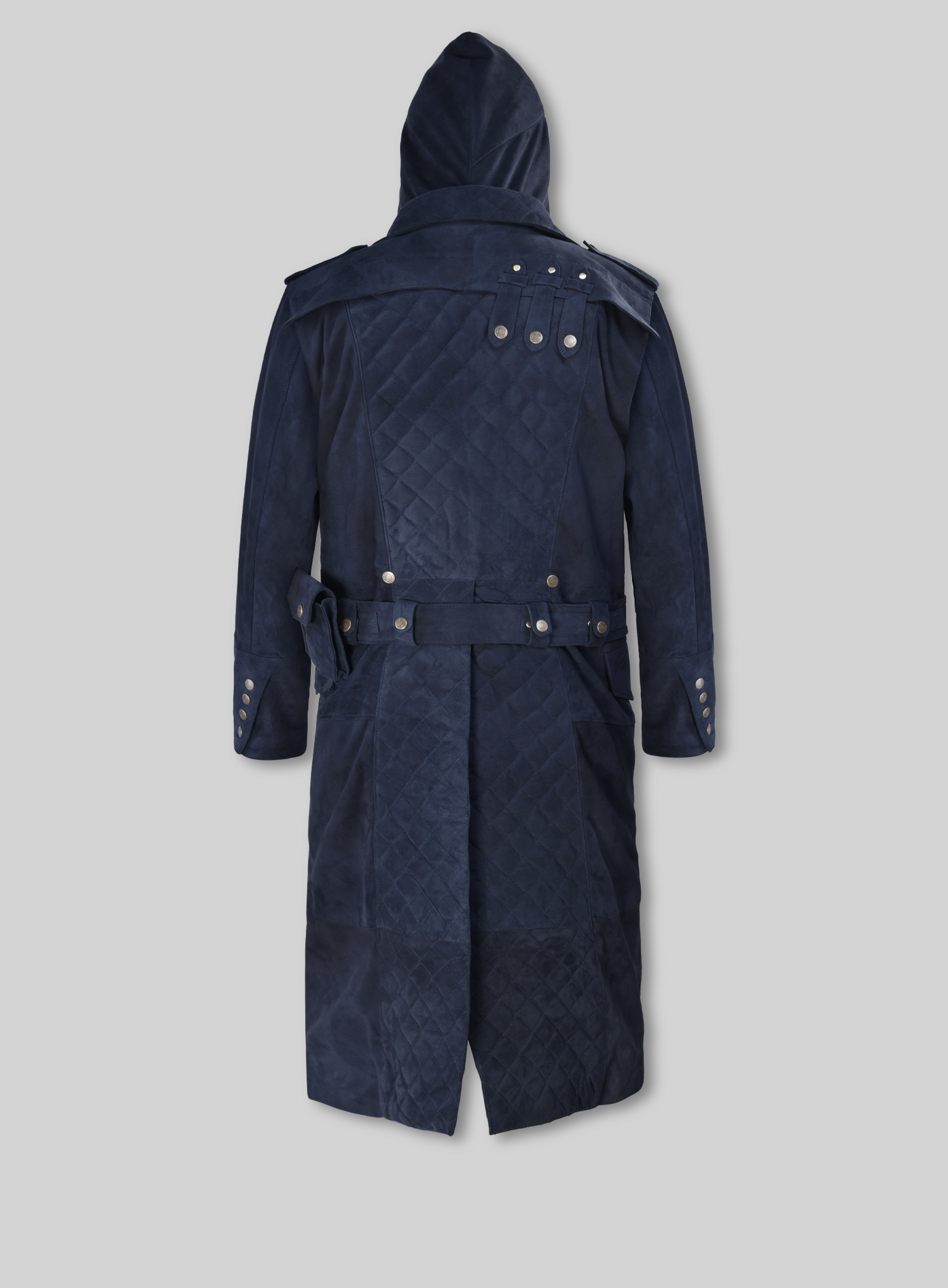 Dark Blue Suede Assassin's Creed Jacob Frye Leather Long Coat - Image 3