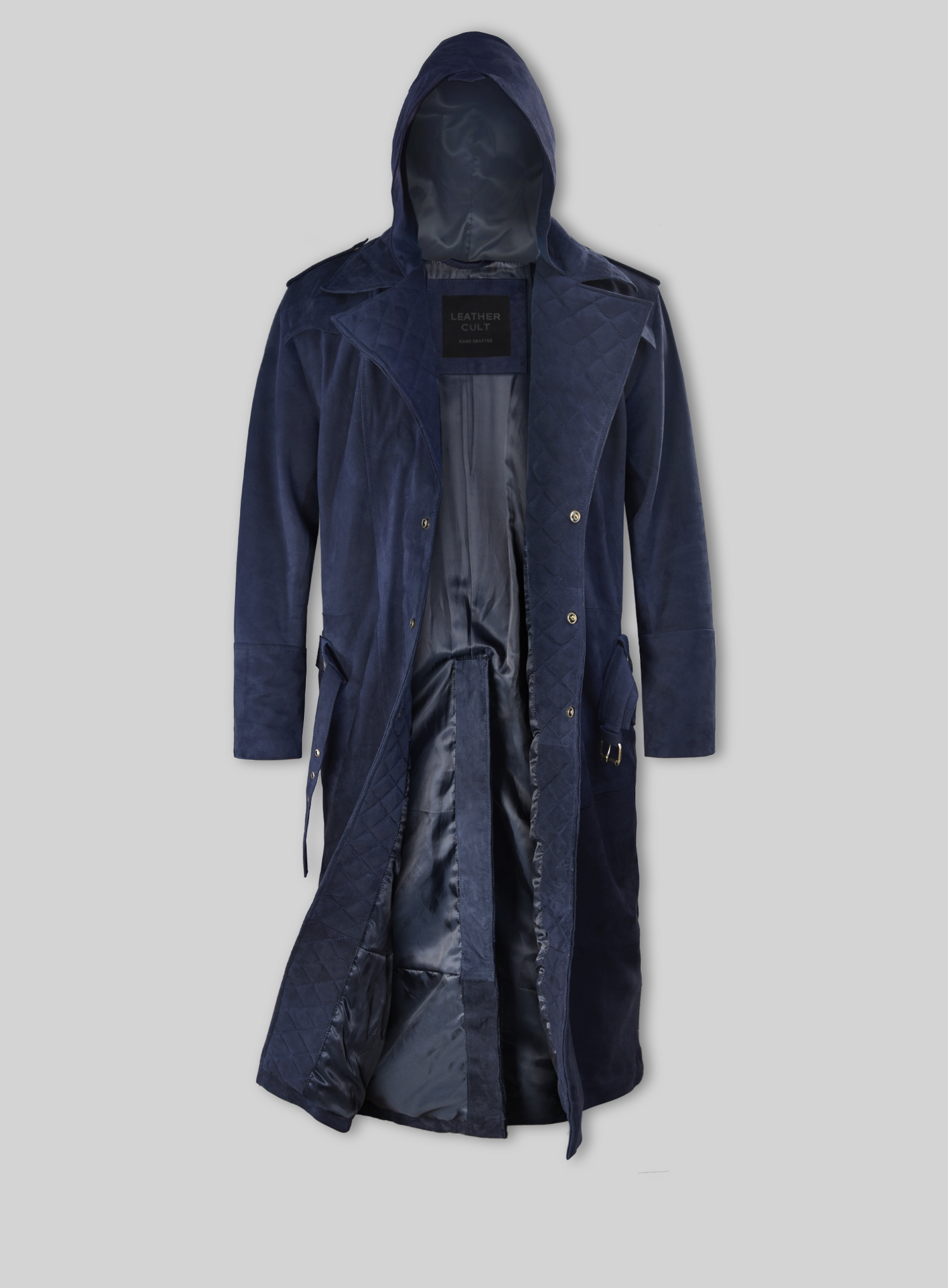 Dark Blue Suede Assassin's Creed Jacob Frye Leather Long Coat - Image 2