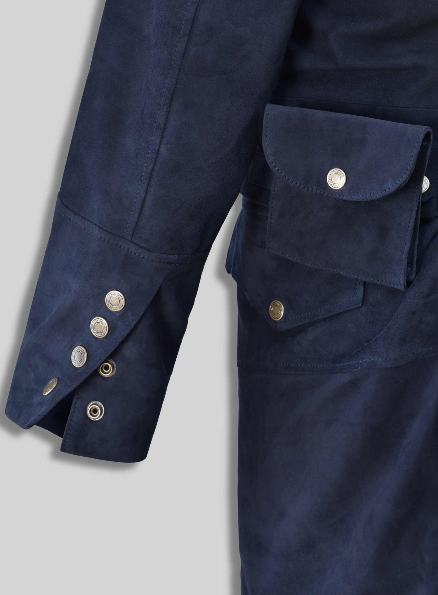 Dark Blue Suede Assassin's Creed Jacob Frye Leather Long Coat - Image 7