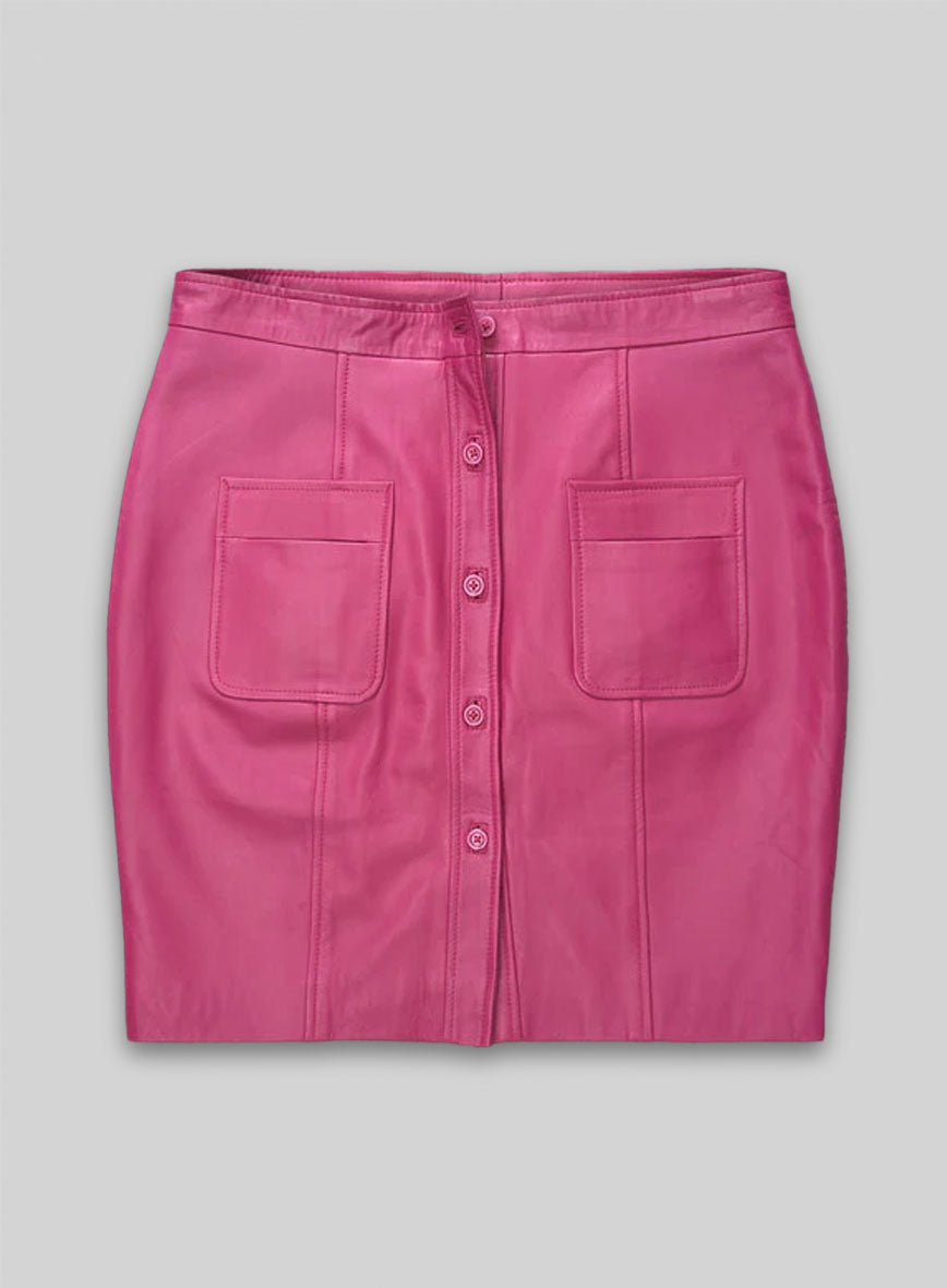 brightpinkbuttonupleatherskirt1lk